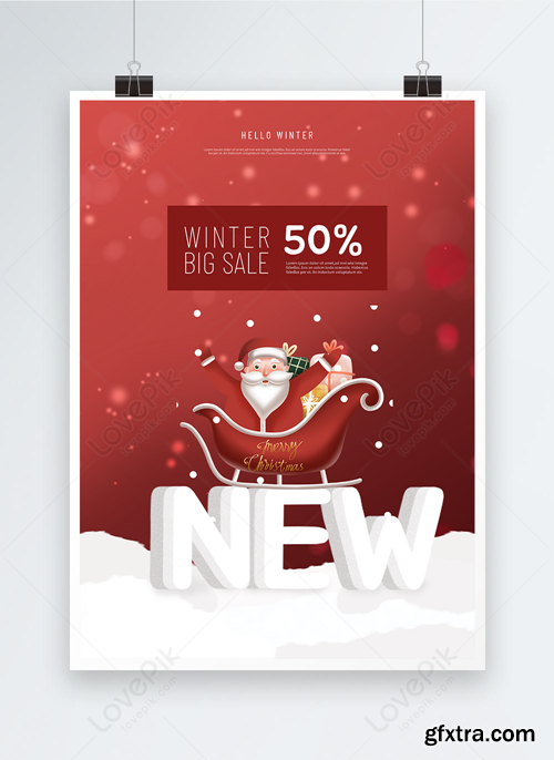 red santa christmas winter promotion poster