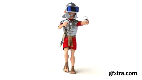 Videohive Fun 3D cartoon roman soldier playing with a VR headset 29835469