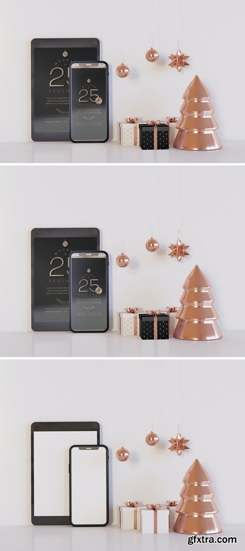 Tablet and Smartphone Mockup with Xmas Decoration