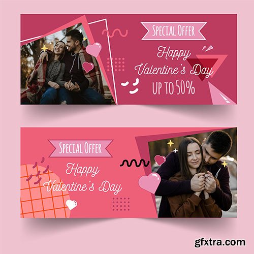Valentines day sale horizontal banners with photo