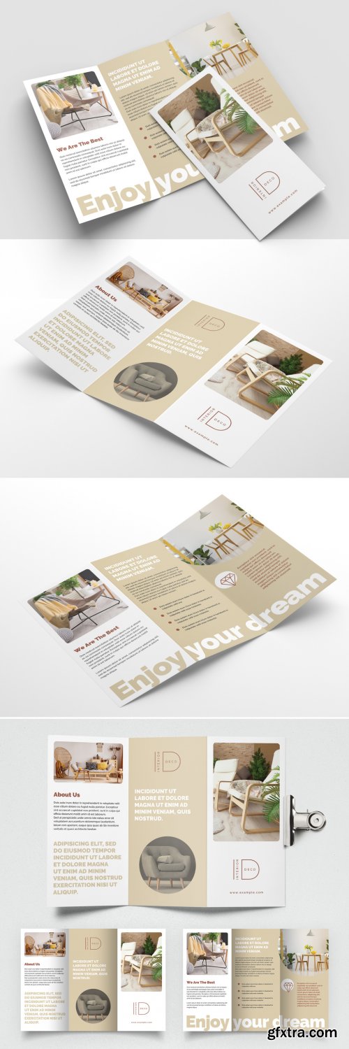 Interior Trifold Brochure Layout with Beige Accents 393394377