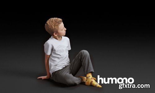 Humano Boy sitting and looking 0507 3D model