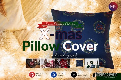 CreativeMarket - Christmas Pillow Cover Mock-ups Set 5613694