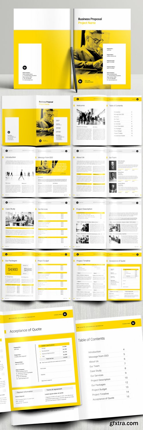 Business Proposal Booklet Layout with Yellow and Gray Accents 394749861