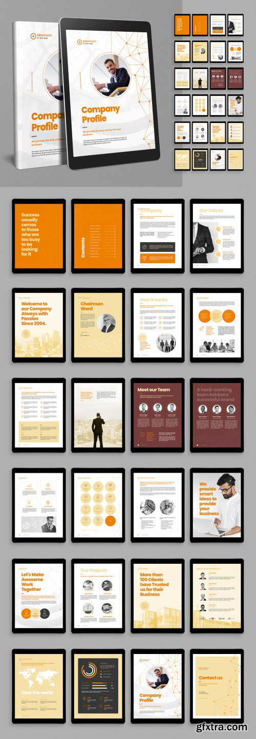 Digital Company Profile Brochure Layout with Abstract Connections Poly Line Elements 399838764