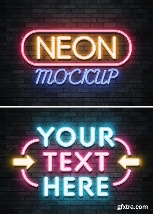 Neon Sign Text Effect on Brick Wall with Wires Mockup 401059760