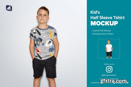 CreativeMarket - Kid\'s Half Sleeve Tshirt Mockup 5242214