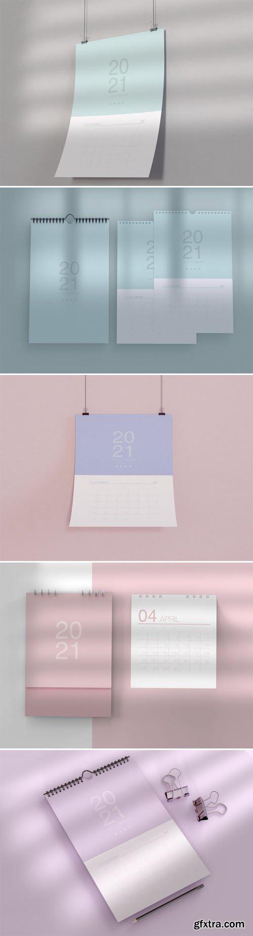 5 Spiral & Wall Calendars PSD Mockups Templates
