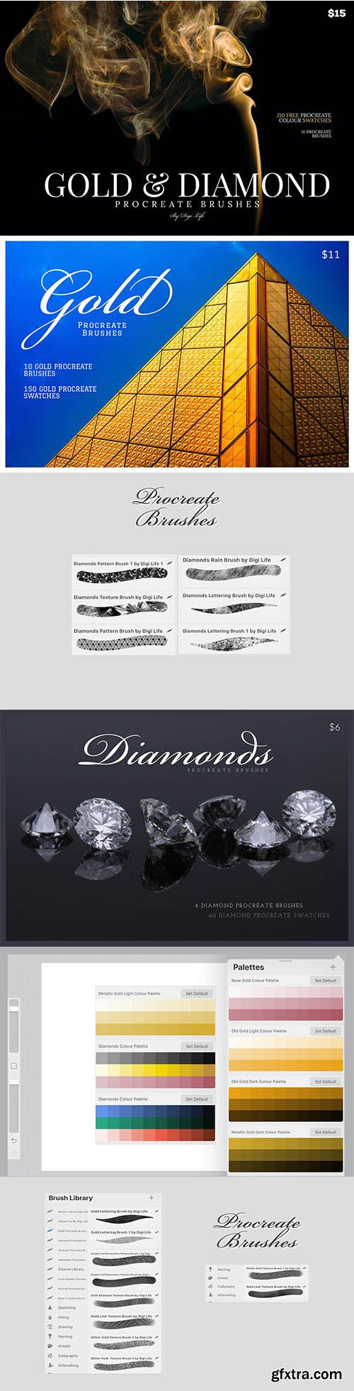 CreativeMarket - Gold & Diamonds Procreate Brushes 5459727