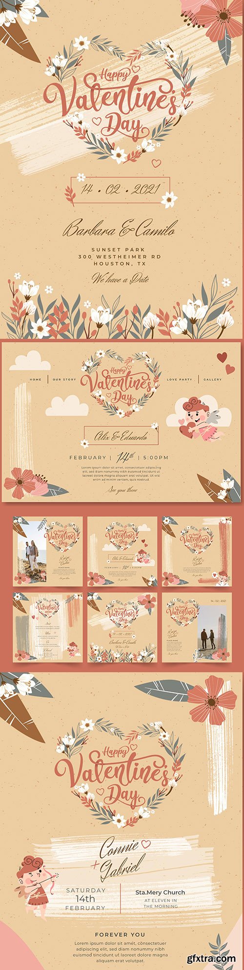 Valentine\'s Day postcard and instagram messages