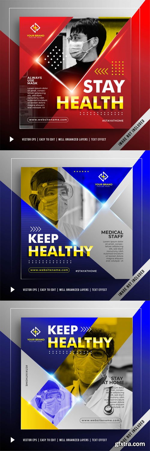 Stay Safe Stay Healthy - Square Banners Promotion Vector Templates