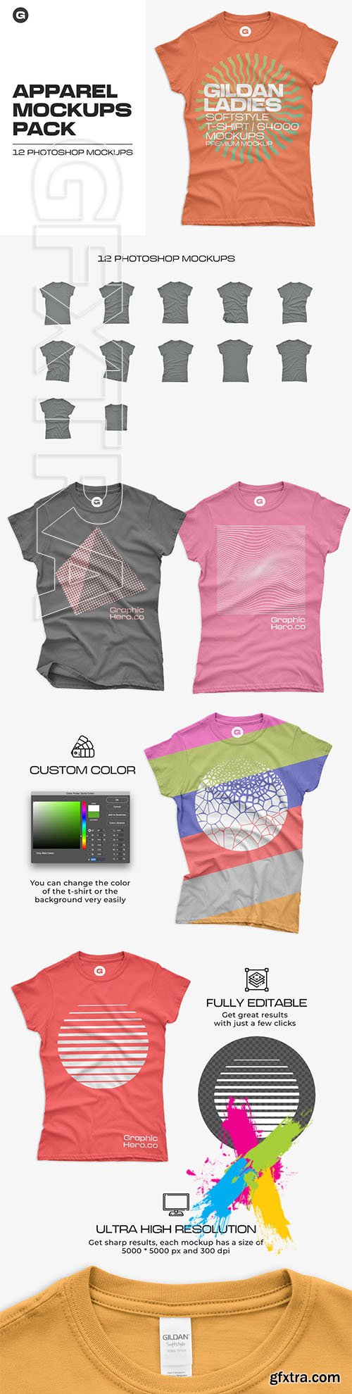 CreativeMarket - Gildan Ladies 64000 T-Shirt Mockups 5422912