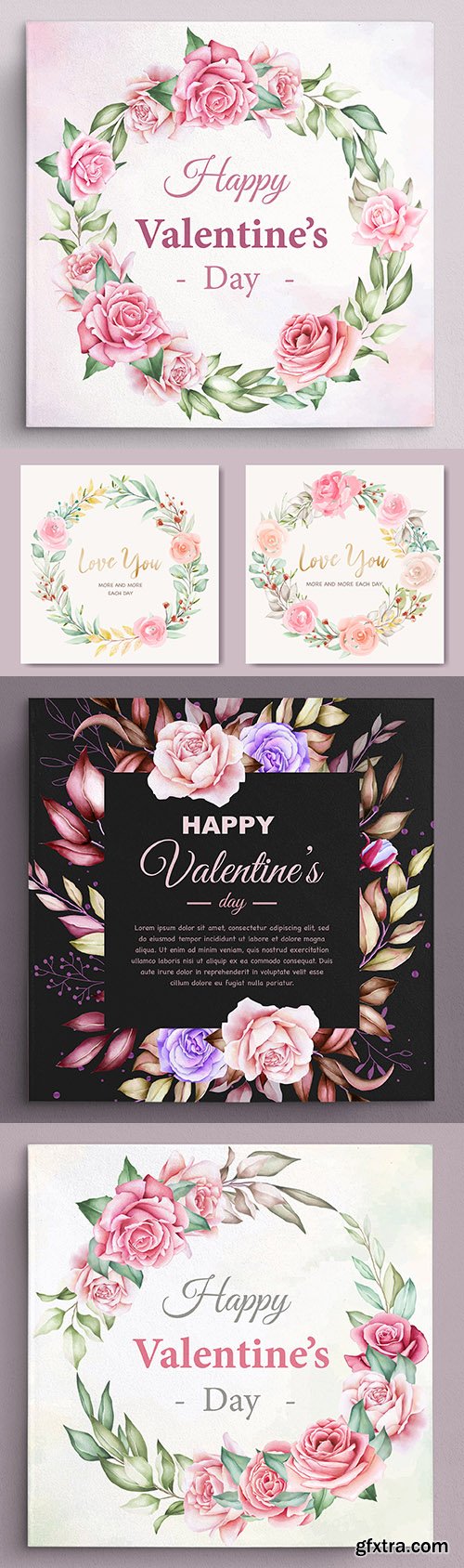 Valentine\'s Day greeting wreath flower card illustration