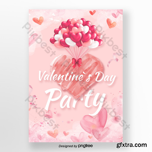 Pink love balloon valentines day poster Template PSD