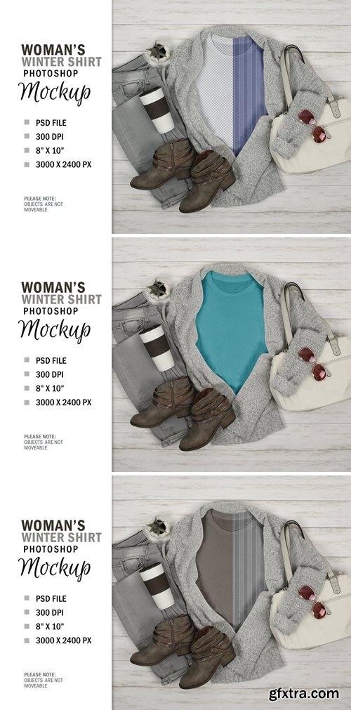 Winter Woman\'s T-Shirt Mockup Flatlay