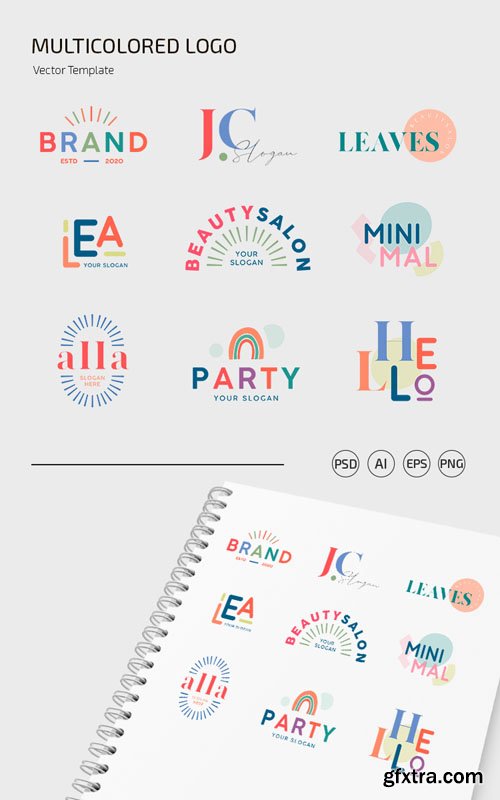 9 Multicolored Logo Set PSD Templates + Vector