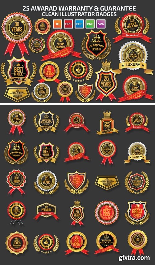25 Award Warranty Guarantee Badges