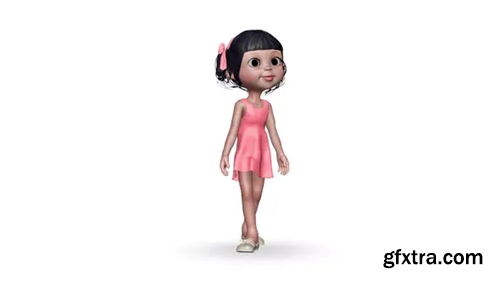 Videohive 3d Character Little Girl Walking Loop On White Background 30118967