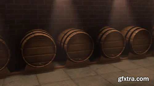 Videohive Wine Cellar with Oak Wooden Barrels with Luxury Whiskey Beer or Alcohol Drinks 30120254