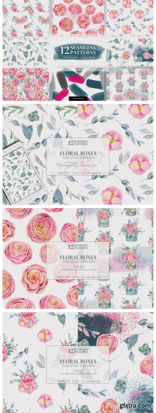 Floral Boxes. Seamless Patterns Set 7063909