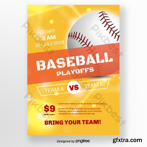Business bright yellow baseball game poster Template PSD