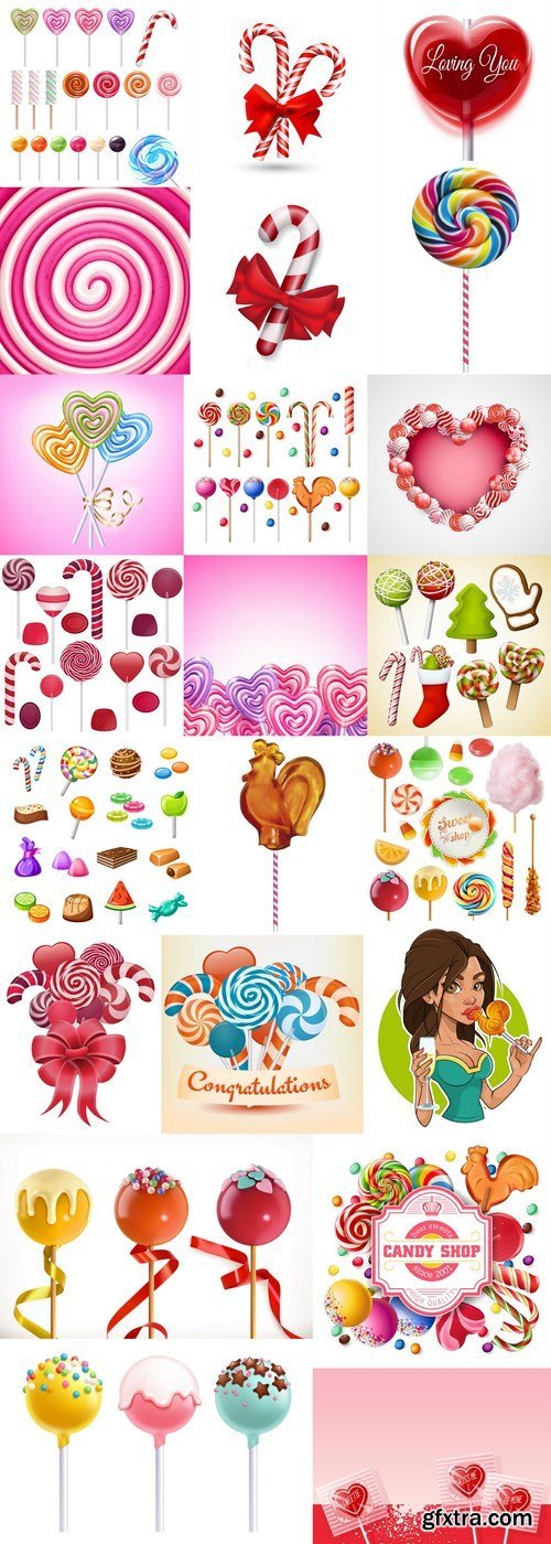 Candy set, Swirl caramel, Cotton candy, Sweet lollipop - 20xEPS