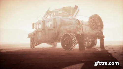 Videohive Military Patrol Car on Sunset in Desert Storm 30090547