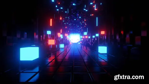 Videohive Abstract Neon Tunnel Bouncing Cubes 30092882