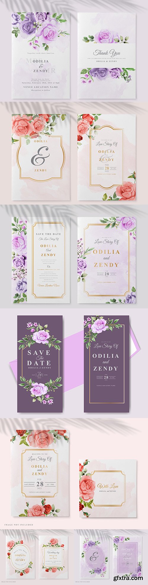 Beautiful floral painted wedding invitation card