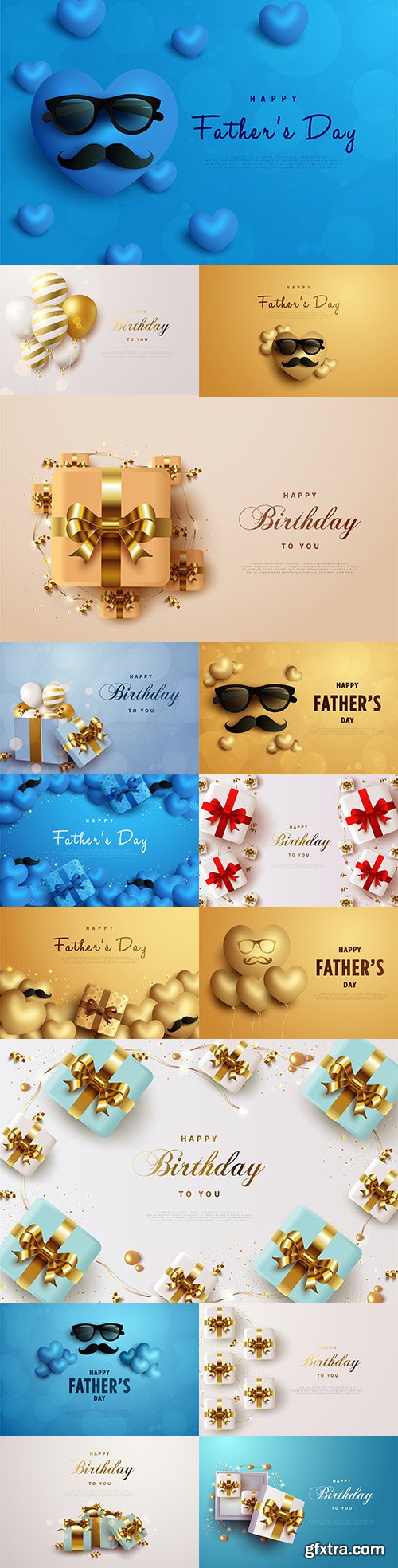 Birthday and father\'s day holiday illustrations with gifts