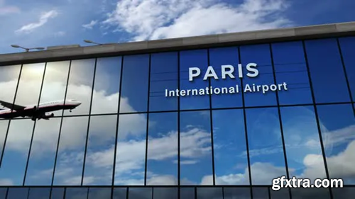 Videohive Airplane landing at Paris France mirrored in terminal 29954504