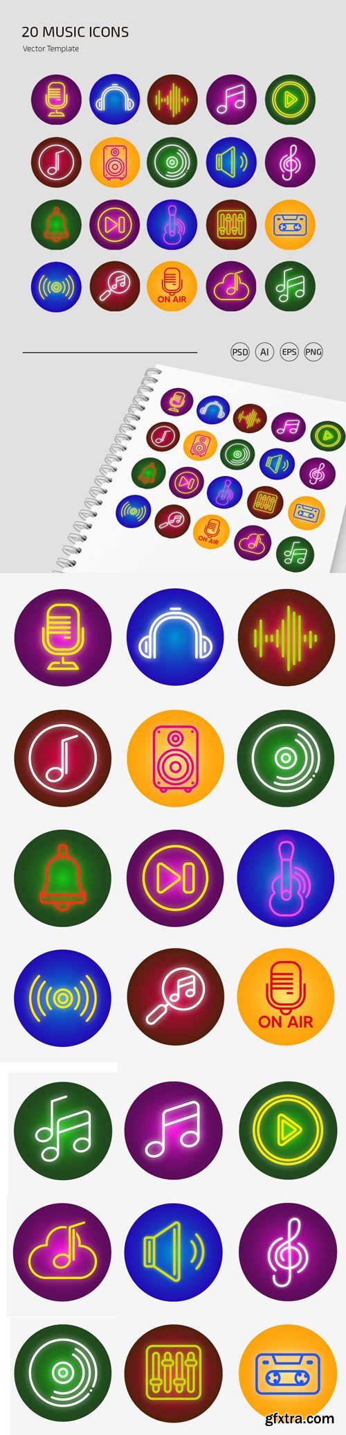 20 Music Icons PSD Templates + Vectors