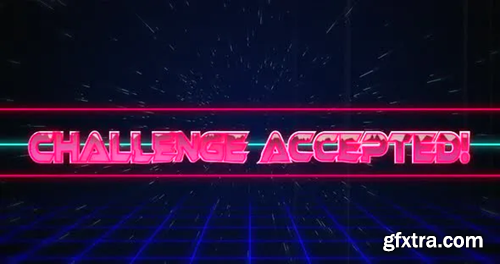 Videohive Retro Challenge accepted text glitching over blue and red lines on white hyperspace effect 30215947