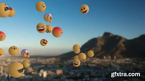 Videohive Emoji icons flying over landscape 30216136