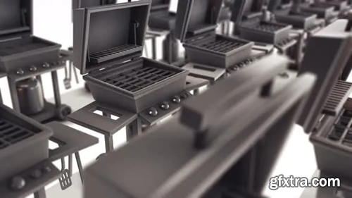 Videohive Bbq Grill With Side Burners Stainless Steel Bbq Grillware Stoves Hologram in a row 4k 30474802