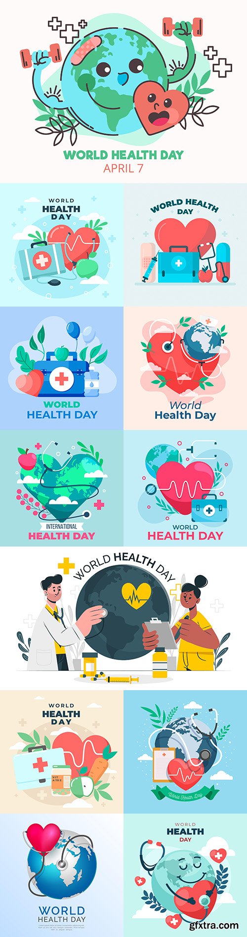 World health day with planet and heart illustration flat design