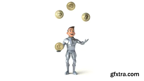 Videohive Fun 3D cartoon knight juggling with bitcoins 30504595