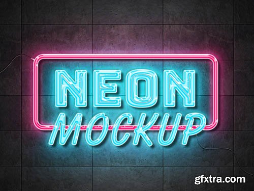 Neon Sign Text Effect on Metal Panel with Wires Mockup