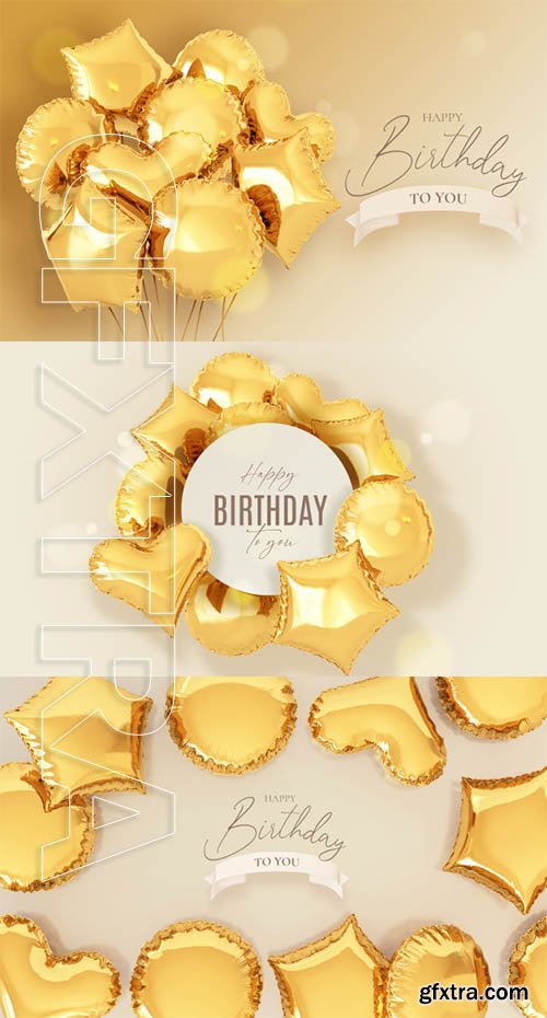 Birthday background with golden balloons