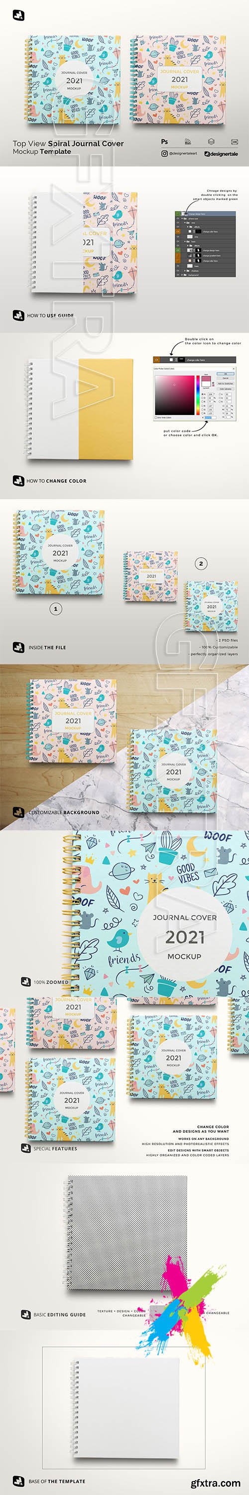 CreativeMarket - Top View Spiral Journal Cover Mockup 5308815