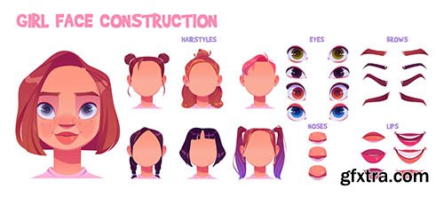 Girl face construction avatar creation set