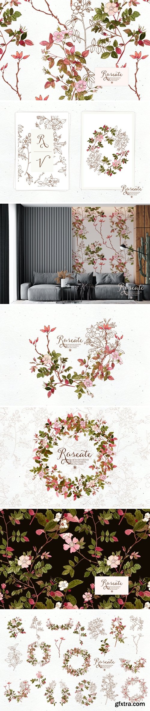 Roseate - watercolor clipart and patterns