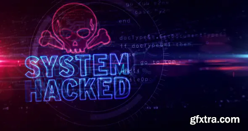 Videohive System hacked alert with skull symbol abstract loopable tunnel animation 30636151