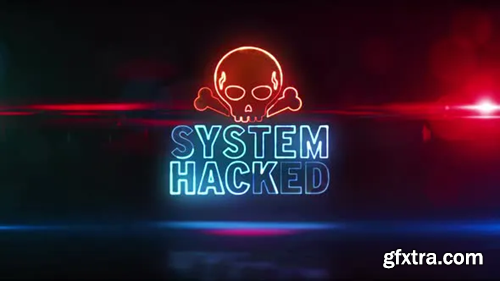 Videohive System hacked alert with skull neon symbol abstract loopable animation 30636224