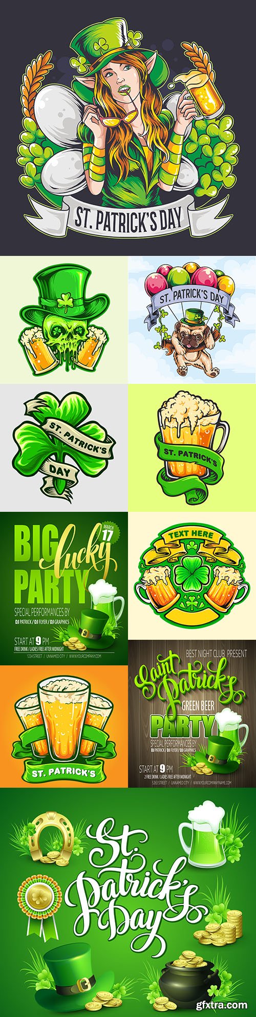 St. Patrick\'s Day party and design emblems illustrations 10