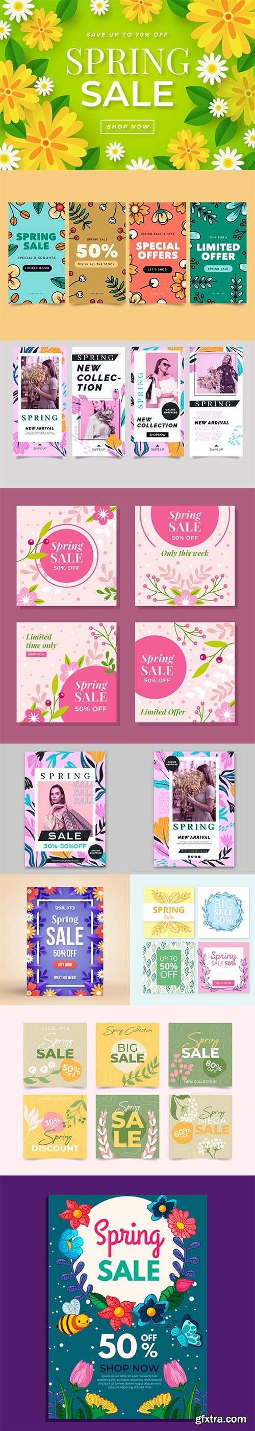 Hand-drawn Spring Sale Vector Collection vol 3