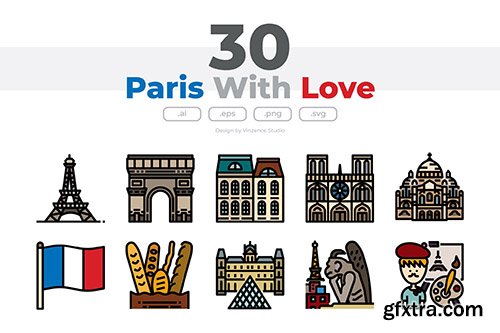 30 Paris with love Icons