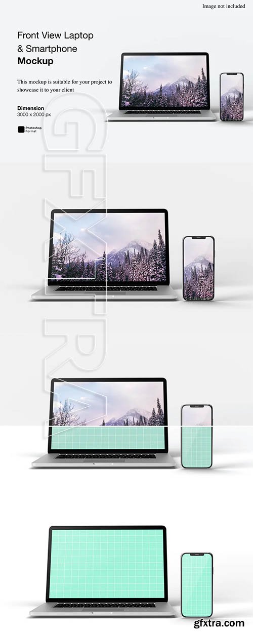 Front View Laptop and Smartphone Mockup