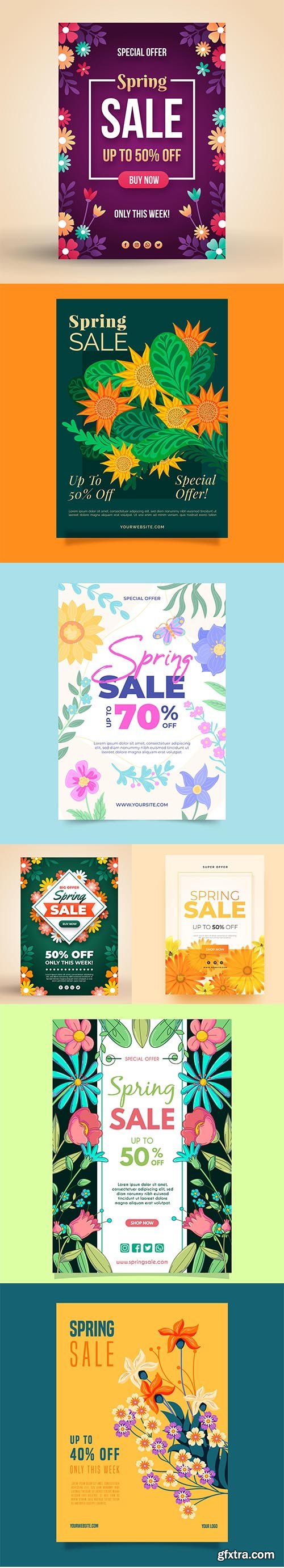 Pretty spring sale flyer template set