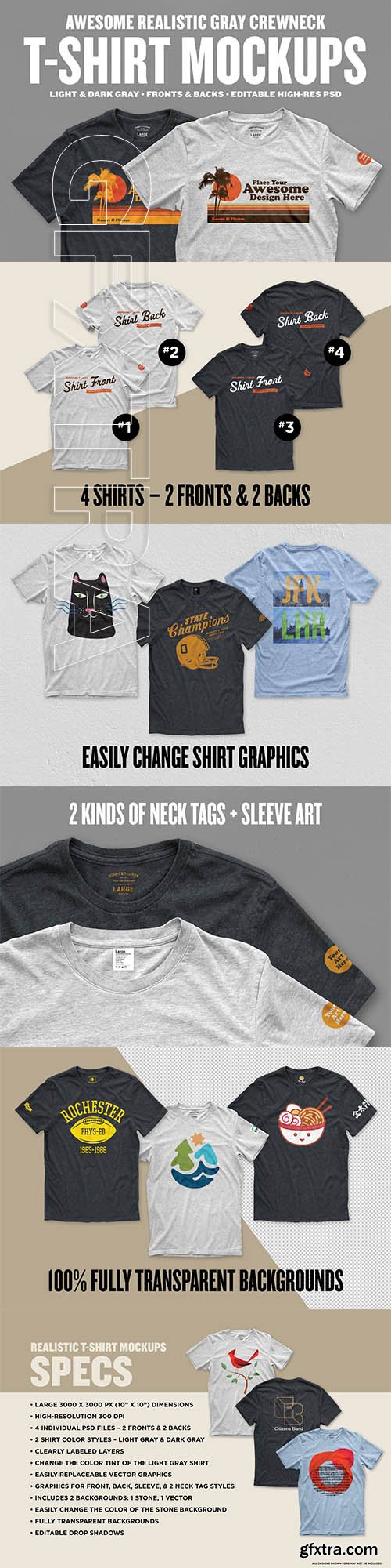 CreativeMarket - Realistic Blank Gray T-shirt Mockups 5815679
